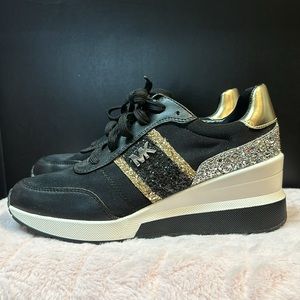 NEW Michael Kors Mabel black Chunky Glitter Wedges Sneakers